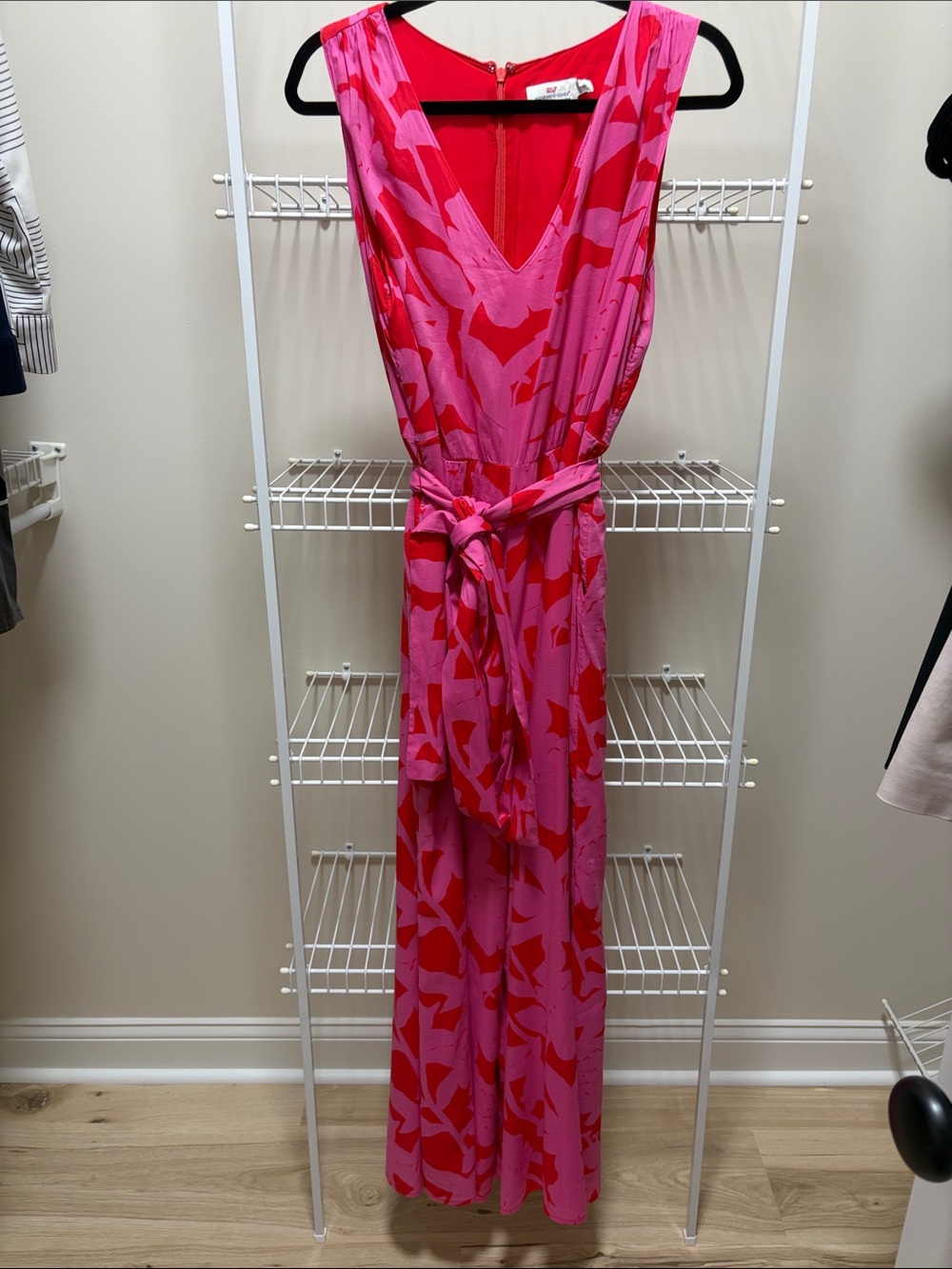 Vineyard Vines Pink and Red Sleeveless Jumpsuit with Tie Waist